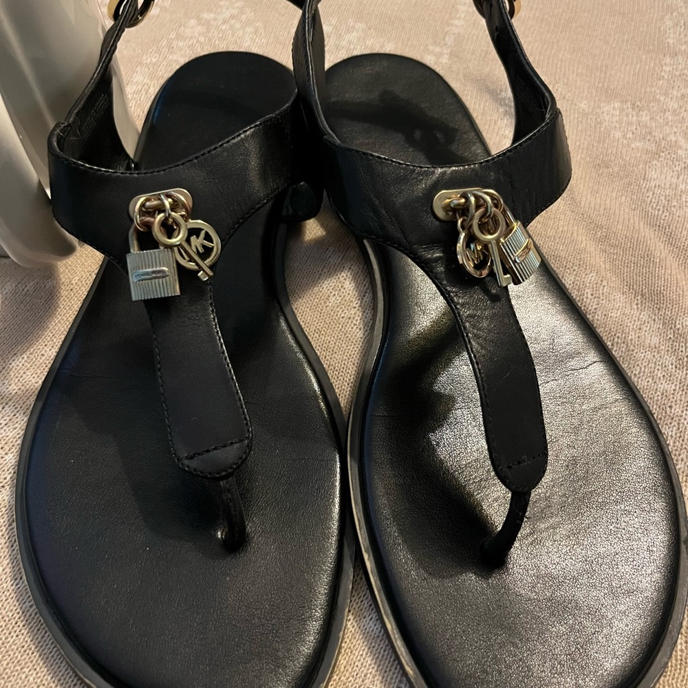 Michael Kors Black Sandals with Gold Accents